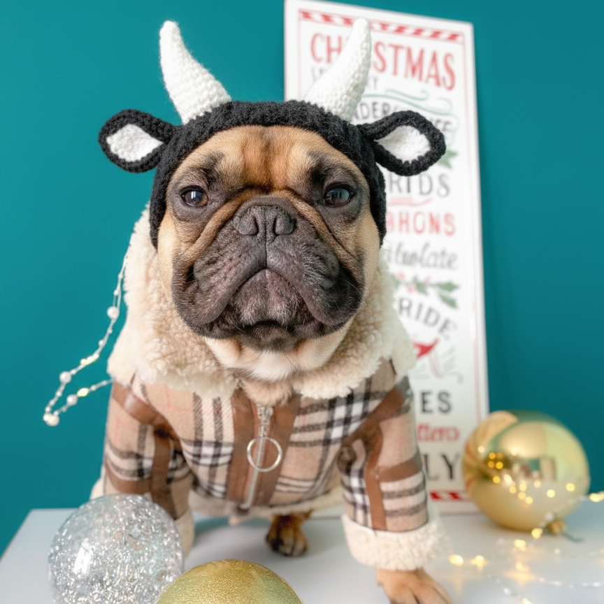 Bulldog Christmas Hat